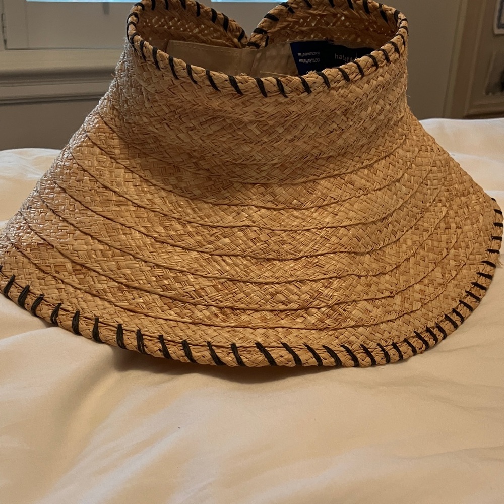 Hat Attack Natural Straw Visor with Black Stitch Trim